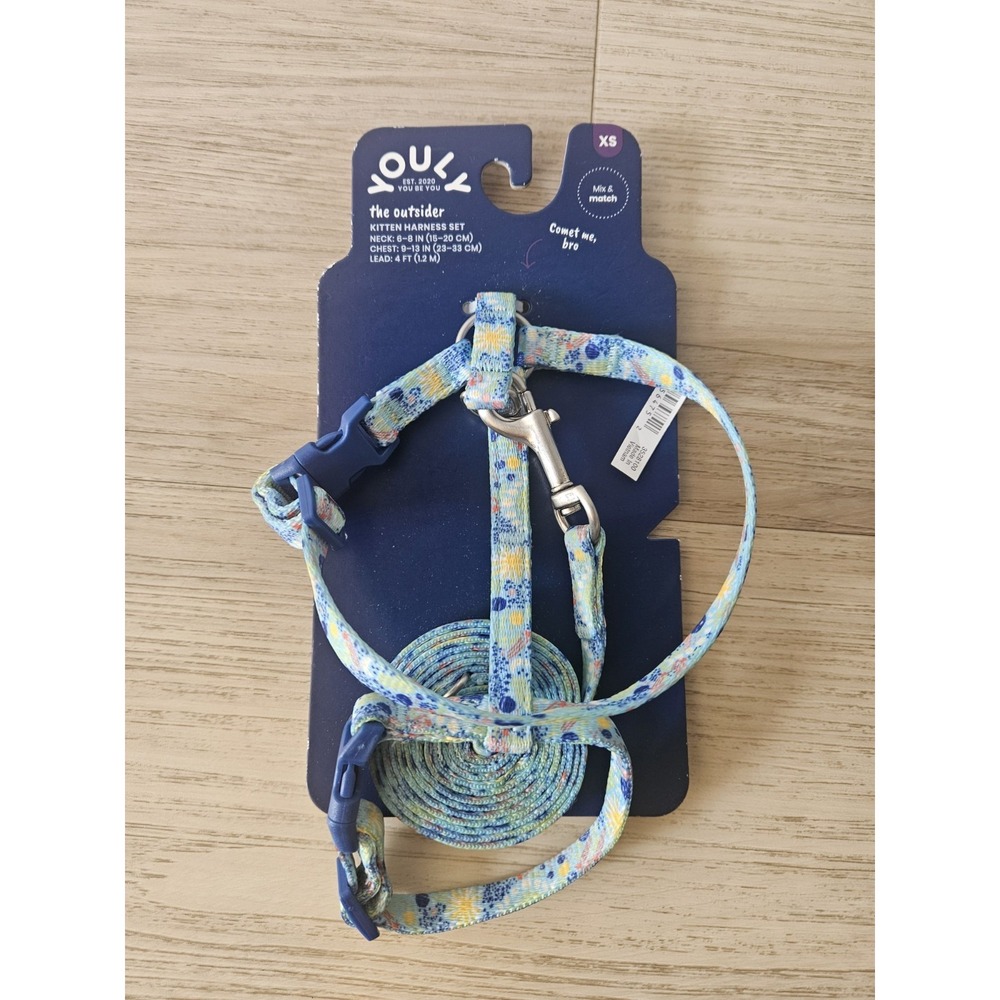 YOULY XS Kitten Harness and‎ Leash Set Small Cat Adjustable Mesh Fireworks Stars